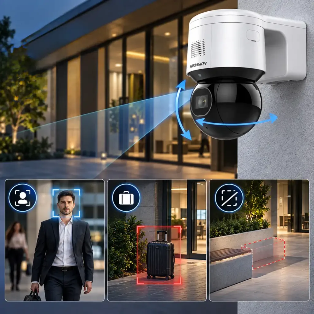 Hikvision DS-2DE3A404IWG-E/W – 4MP Wi-Fi/PoE PTZ IP kamera so 4× optickým zoomom, DarkFighter a AI klasifikáciou