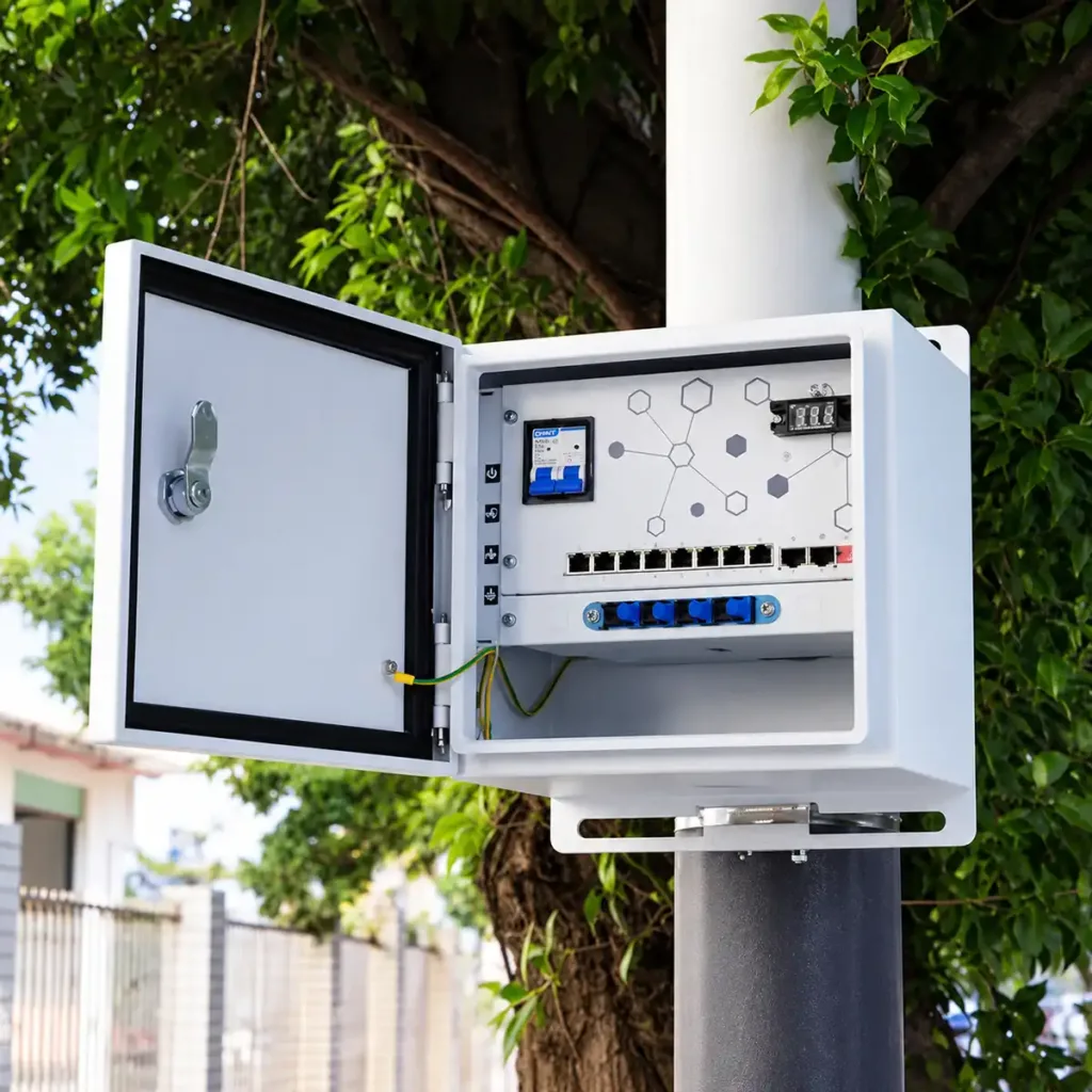 N-net QB3082SPGM-200 – vonkajší IP55 L2 riadený PoE panel s 8× Gigabit PoE do 30 W, 2× Gigabit SFP a PoE rozpočtom do 185 W