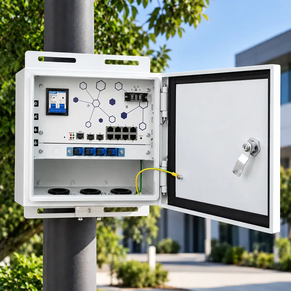 N-net QB3082SPGM-200 – vonkajší IP55 L2 riadený PoE panel s 8× Gigabit PoE do 30 W, 2× Gigabit SFP a PoE rozpočtom do 185 W