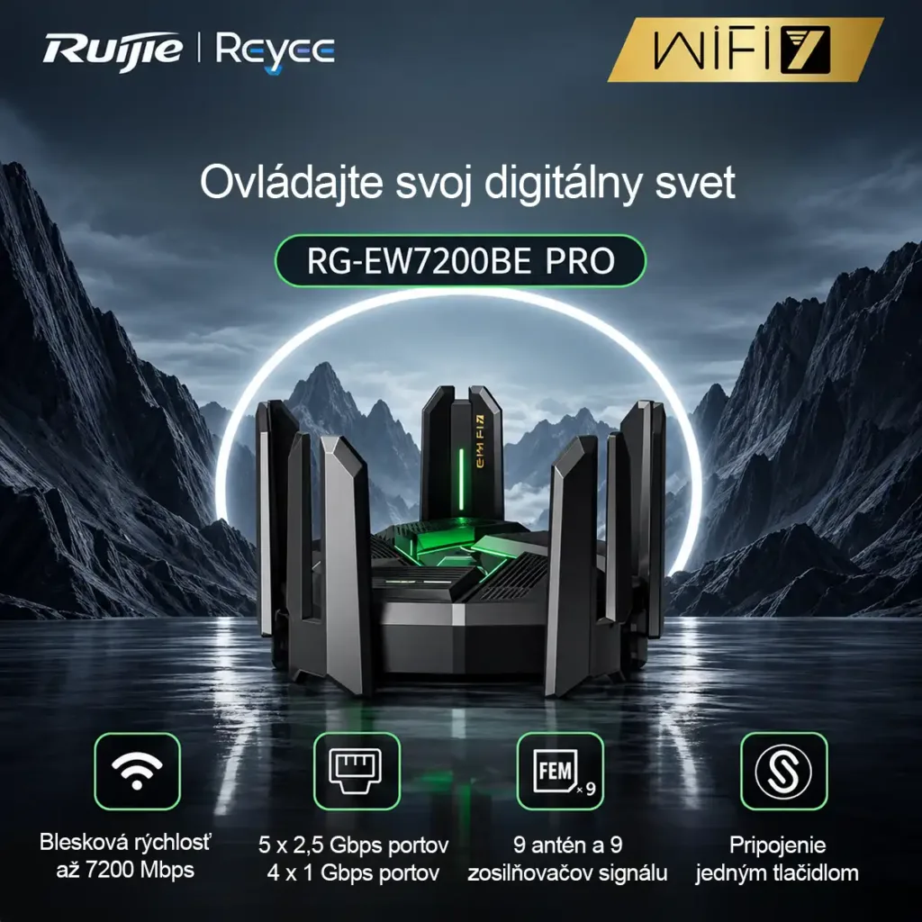 Ruijie Reyee RG-EW7200BE PRO – výkonný BE7200 Wi-Fi 7 mesh router s 9 anténami, MLO a 5× 2,5 GbE