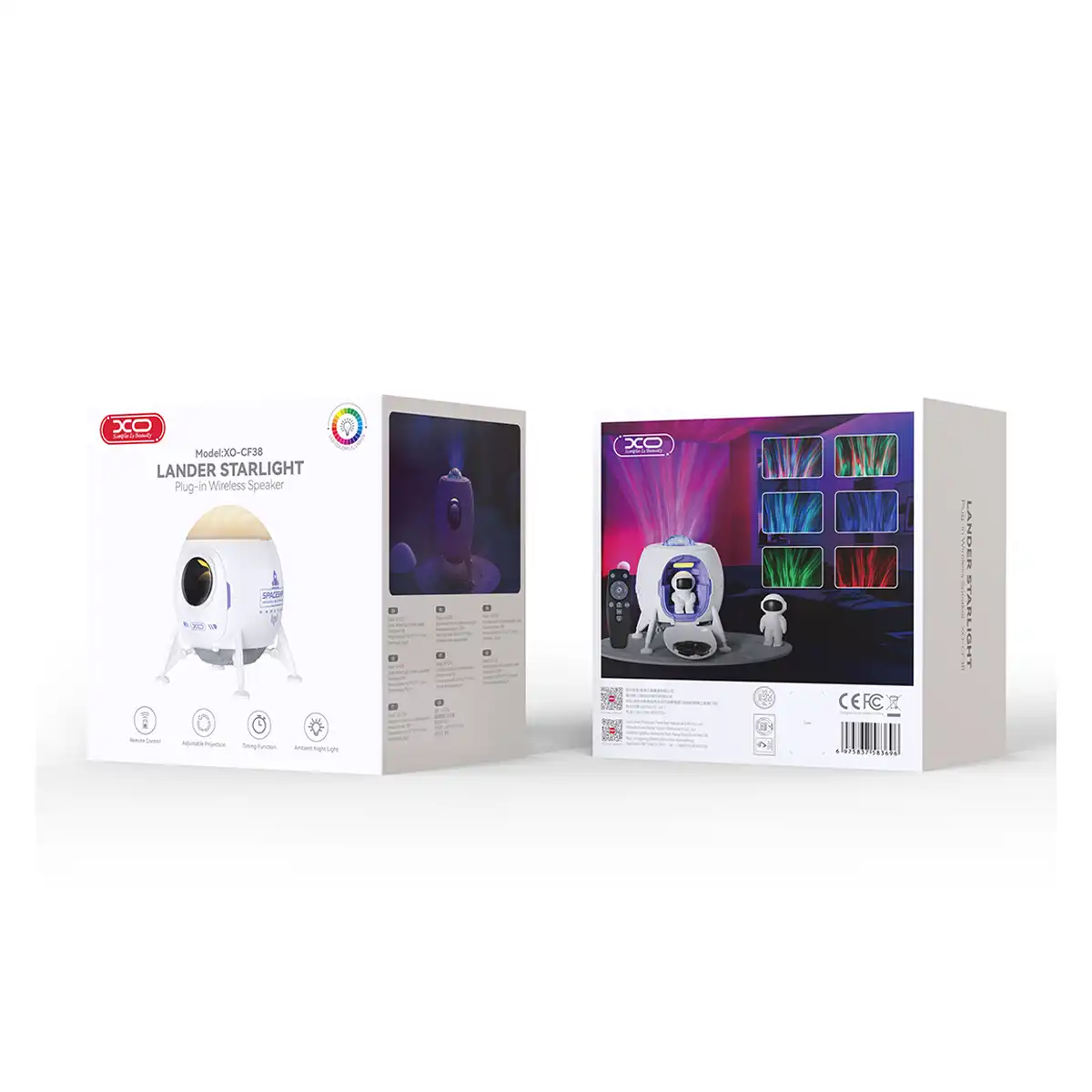 XO CF38 Lander Starlight 4 Galaktický LED projektor s Bluetooth reproduktorom XO CF38 Lander Starlight – biely